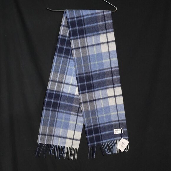 Edinburgh 100% Lambswool Tartan Scarf - Mill Check Eclipse - Blue Plaid 10" x 64 - Picture 1 of 3